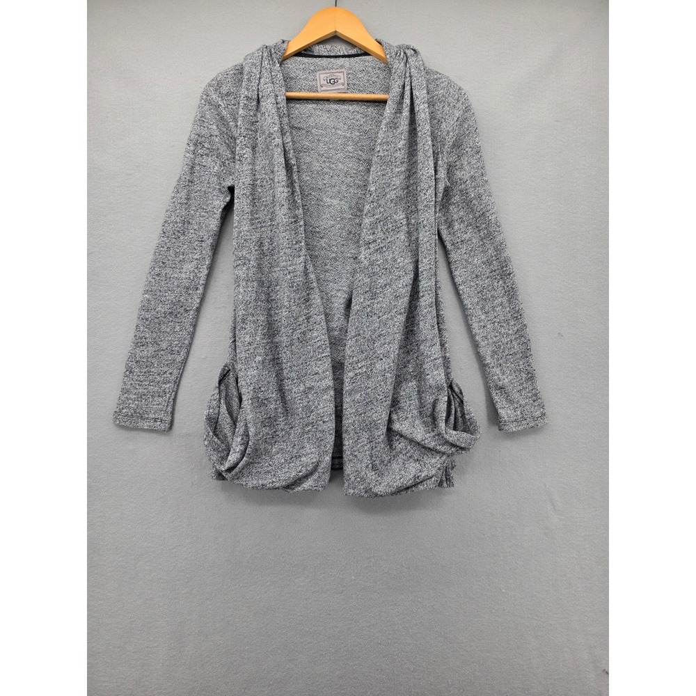 UGG Australia Cardigan XS Grey Marl Heathered Knit Shawl Collar Open Pockets
